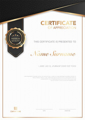 diploma certificate template black and gold color with luxury and modern style vector image, award suitable for appreciation. Vector illustration eps10.