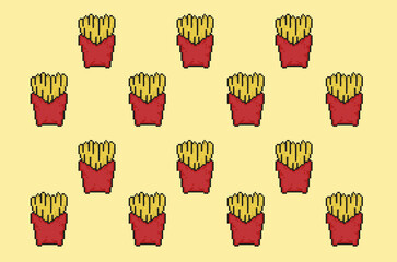 Pixel art isolation on yellow background. Fried potatoes. Food illustration. Food pattern.