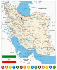 Iran Road Map And Colored Map Icons