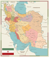 Political Map of Iran Vintage Color