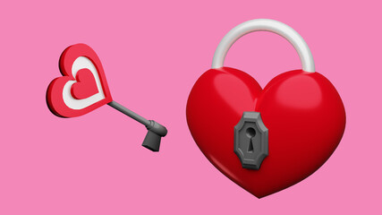 Heart key abstract background 3D render