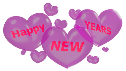 Happy new years in heart balloon abstract background 3D render