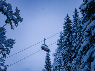 ski lift in the snow