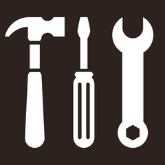 Hammer, screwdriver and wrench. Tools icon