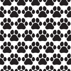 Paw print seamless pattern in black and white