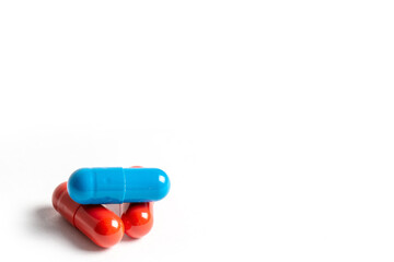Macro of medicine capsules on white background