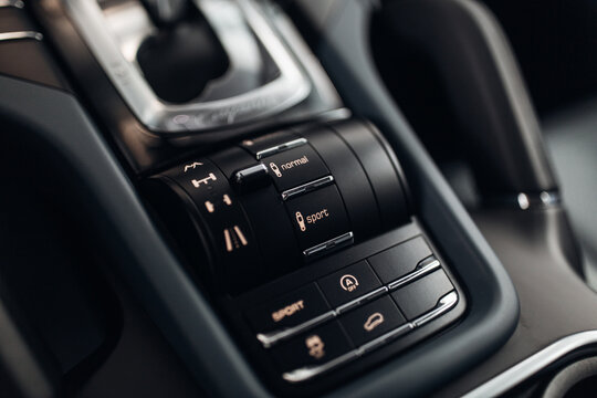 Modern suv off road control panel with driving mode close up