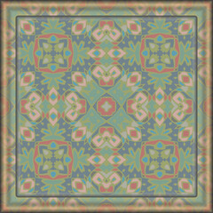 Abstract geometric seamless pattern in green blue red beige .Vector. Use this pattern in the design of carpet, shawl, pillow, textile, ceramic tiles, surface. Frame. Scarf design.