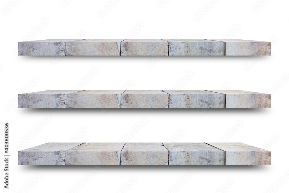 Aufkleber Shelf wooden isolated on a white background and display montage for the product Embed Clipping Path separate with black shadows.