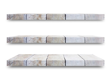 Fototapeta premium Shelf wooden isolated on a white background and display montage for the product Embed Clipping Path separate with black shadows.
