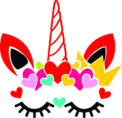 Valentines day unicorn on white background, Vector