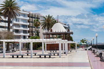 Arrecife, Lanzarote, Spain, January 18, 2020: park on the paseo maritimo in the center of the town of arrecife on the island of Lanzarote, Canary Islands