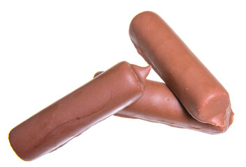 Glazed curd cheese with chocolate, isolated on a white background, space for text, close-up