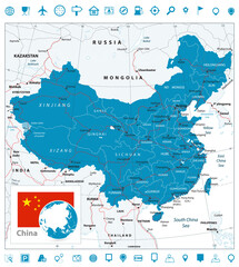 China Road Map and Navigation Icons