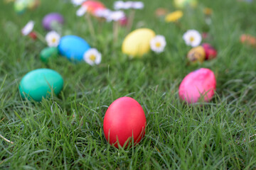 Fototapeta na wymiar Red Easter Egg in the grass