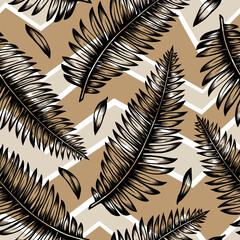 Abstract graphic seamless pattern with tropical leaves	