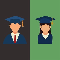 Vector of graduated college students wearing academic dress
