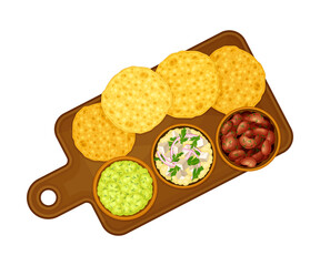 Corn Tortilla with Guacamole Sauce and Cooked Beans on Plate as Traditional Mexican Dish Vector Illustration