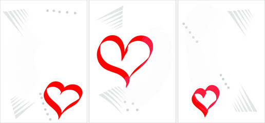 Heart red on a gray background with a simple doodle style design. Set of A4 postcards for template, design for wedding or valentine.