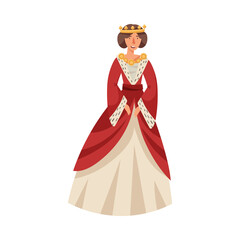 Obraz na płótnie Canvas Medieval Queen with Golden Crown in Standing Pose Vector Illustration
