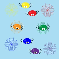 Fotobehang cute spiders on a colored web. Game for a child early Montessori training. Game for learning colors. © Александра 