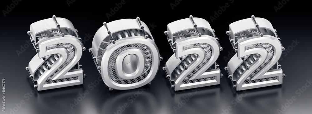 Aufkleber the new technological year of 2022. designed in the style of modern steampunk a row of 3d digits, wh