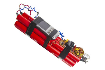 Time Bomb, Dynamite sticks with dangerous explosives, Isolated