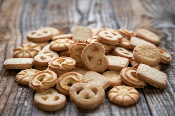 Butter biscuits on wooden board
