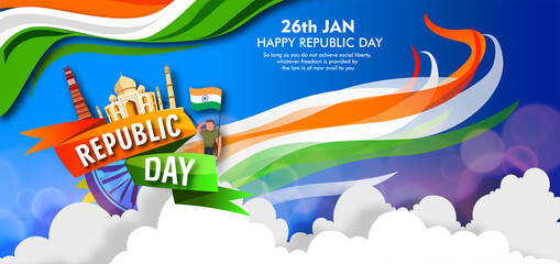 Indian Republic day concept with text 26 January. Vector illustration 
