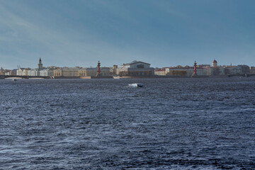 Fototapeta premium Russia, St. Petersburg, view of the Birzhevaya embankment of the Neva river