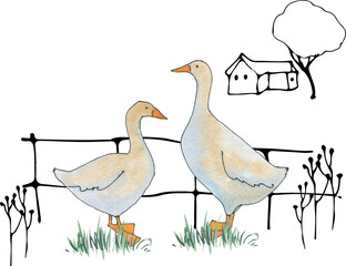 farmhouse watercolor farm, watercolor garden digital illustration, summer clipart images, farm background, farm life summer clip art