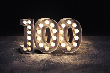number 100  in bulb lights