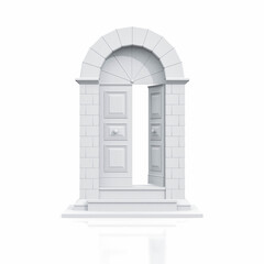front view of open door in white background