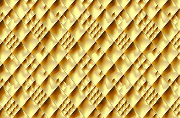 Shiny golden mosaic background. 3D realistic metallic glowing texture. Gold modern grid tile illustration