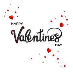Lettering Happy Valentines Day hand drawn text. Valentine Day greeting card template with typography text and red heart on white background. Vector illustration