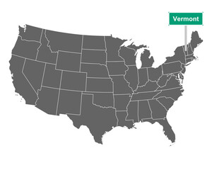 Vermont Ortsschild und Karte der USA