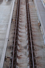 Fototapeta na wymiar Railroad tracks. Steel railway for trains and subways. 