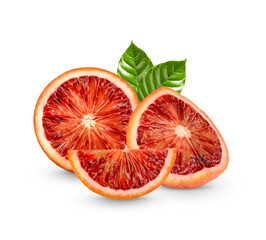 fresh Orange Blood with leaves isolated on white background