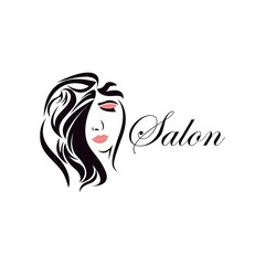 illustration of women long hair style icon, logo women face on white background, vector