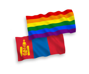 Flags of Rainbow gay pride and Mongolia on a white background