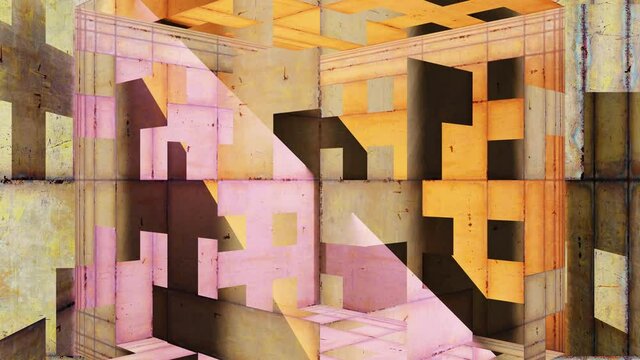 Cubuselemente  - teils sichtbar, teils ineinanderlaufend, Abstraktes 3D Rendering, Hintergrundgrafik,