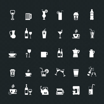 Vector image. Collection of nice buttons of different drinks.