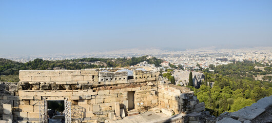 Panoramic view of the main monuments and places of Athens (Greece). View of the city of Athens from the Acropolis
