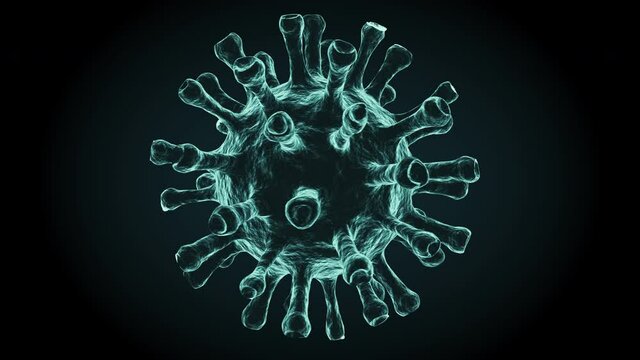 corona virus 2019-ncov flu outbreak, covid-19 3d video 4k , microscopic view of floating influenza virus cell on black background