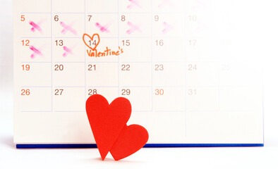 calendar show of February 14 with red heart , valentine's day appointment concept