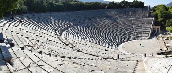 Panoramic view of the main monuments and places of Greece. Ruins of the theater of Epidaurus
 - obrazy, fototapety, plakaty