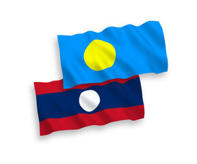 Flags of Palau and Laos on a white background