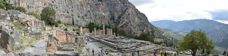 Fototapeta na wymiar Panoramic view of the main monuments and places of Athens (Greece). Ruins of ancient Delphi. Oracle of Delphi 
