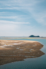 Panorama view of mud flat and sea at BaeksaJang port in Anmyeondo Island, Taean, Korea