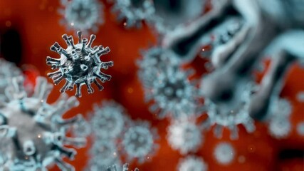 coronavirus 2019-ncov flu outbreak, covid-19 3d video 4k background, microscopic view of floating influenza virus cells	